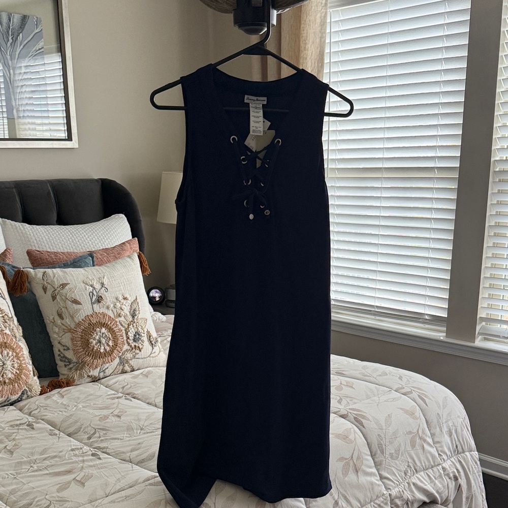 Tommy Bahama Navy Asymmetrical Lace-Up Dress
